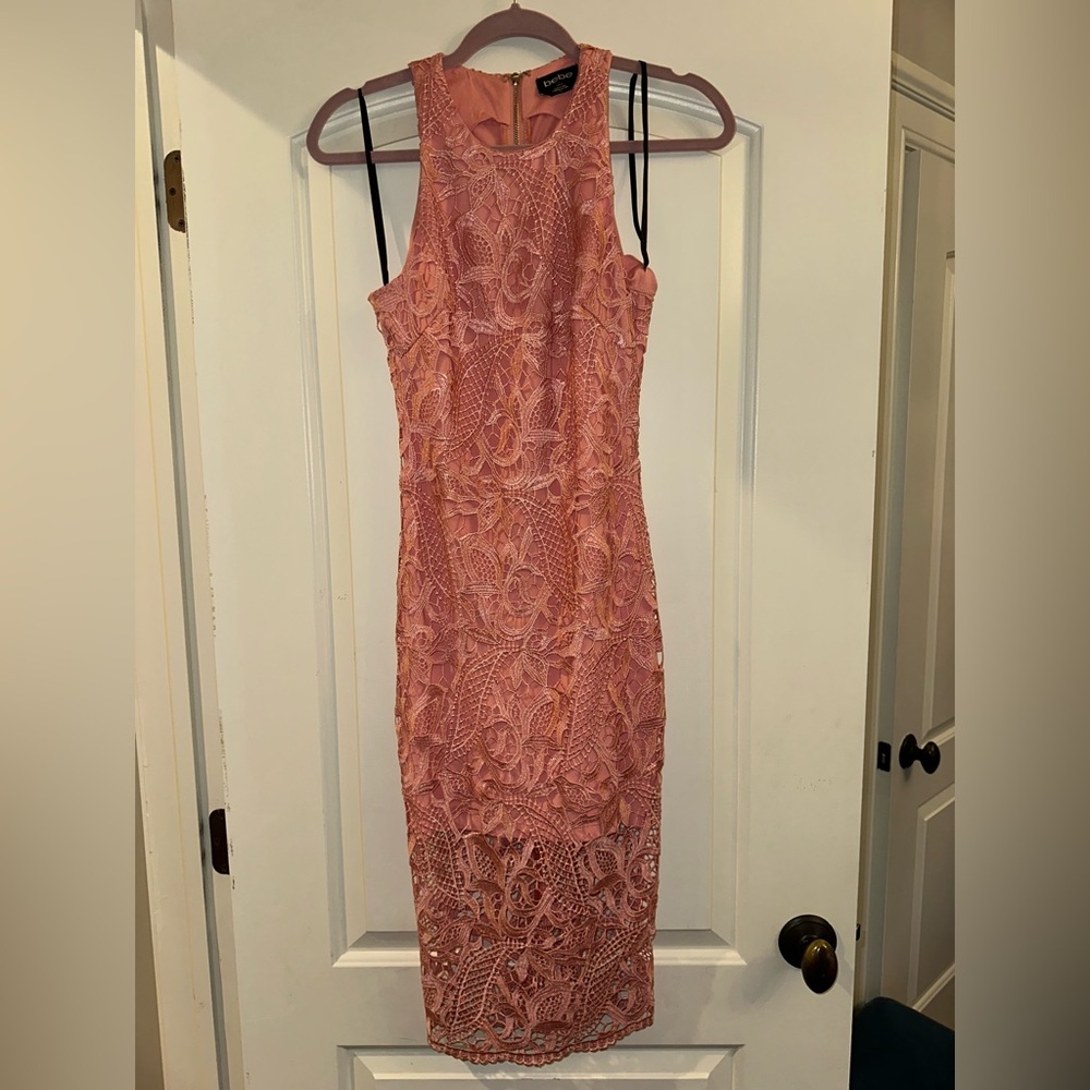 Midi Lace Floral Midi Dress in Pink